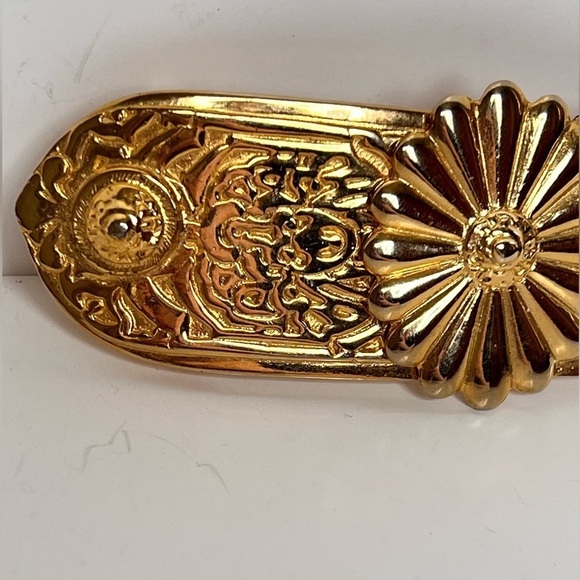 Vintage Gay Boyer 1980s Goldtone Floral Etched Belt RARE Retro Glam Collectible main image 8